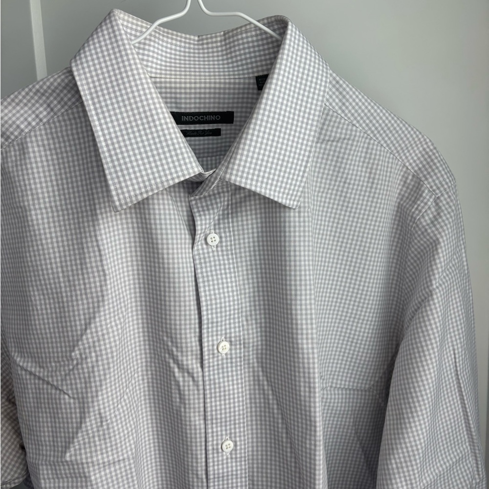 3 for $17! | INDOCHINO | Men’s 16.5 Neck lt gray & wht chkr d long-sleeved shirt